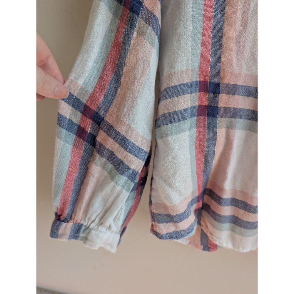 Rails Natalie Plaid Button Down Shirt Women M Linen Blend Metallic Thread Pastel - Picture 4 of 8